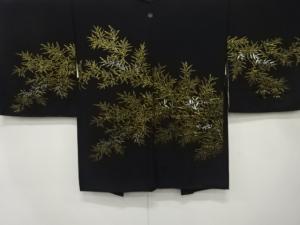 漆　竹笹模様織り出し　一つ紋　絵羽織